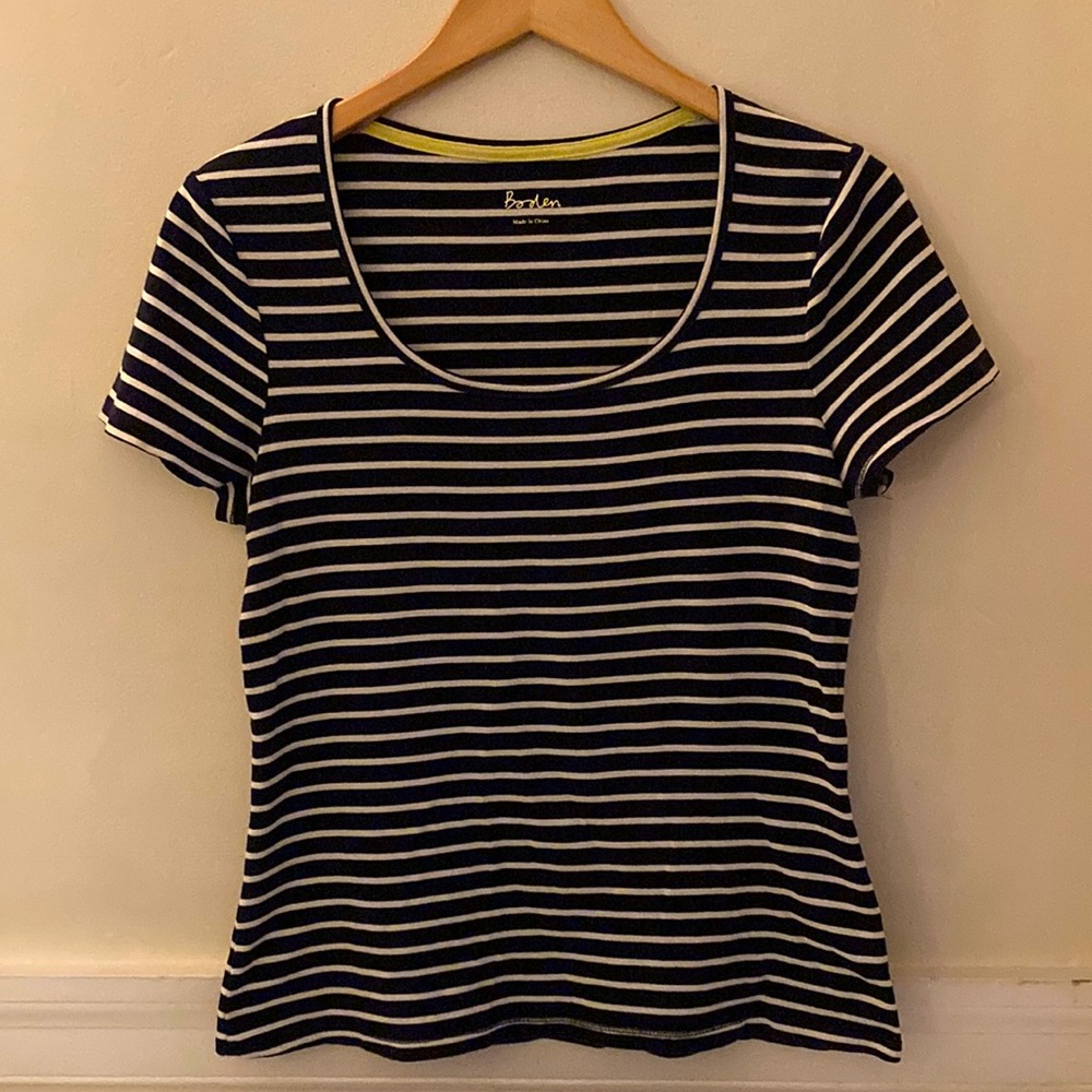 Boden Essential Tee in Navy/Ivory Stripe - Size 12